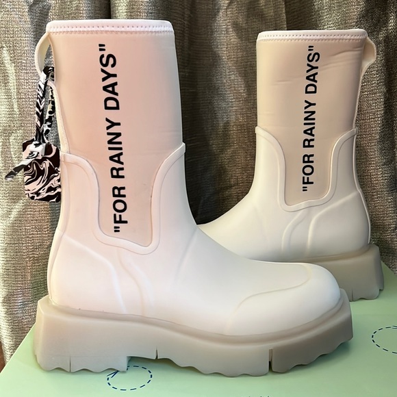 OFF-WHITE For Rainy Days Sponge Sole Chelsea Rain Boot 38 white/black - Picture 2 of 7